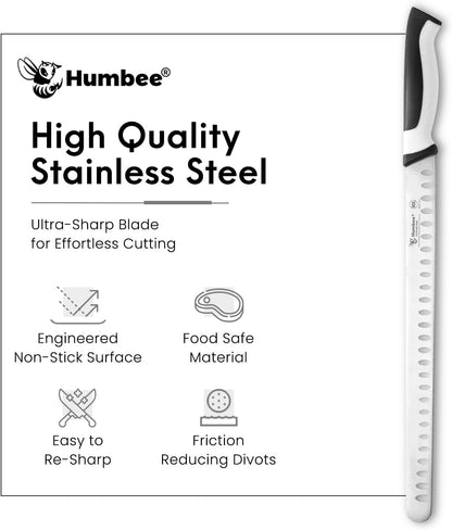 8-Inch Chef Carving Knife with Granton Edge for Slicing Turkey Ham and Meat | NSF Certified | German Stainless Steel Blade | Dishwasher Safe Ergonomic Handle, DT-21 Series, Black