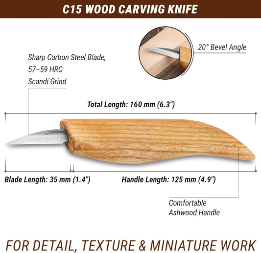 Wood Carving Detail Knife C15 1.4" Whittling Knife for Detail Woodcarving Craft Knife - Chip Carving Knife Wood Carving Tools for Beginners and Kids