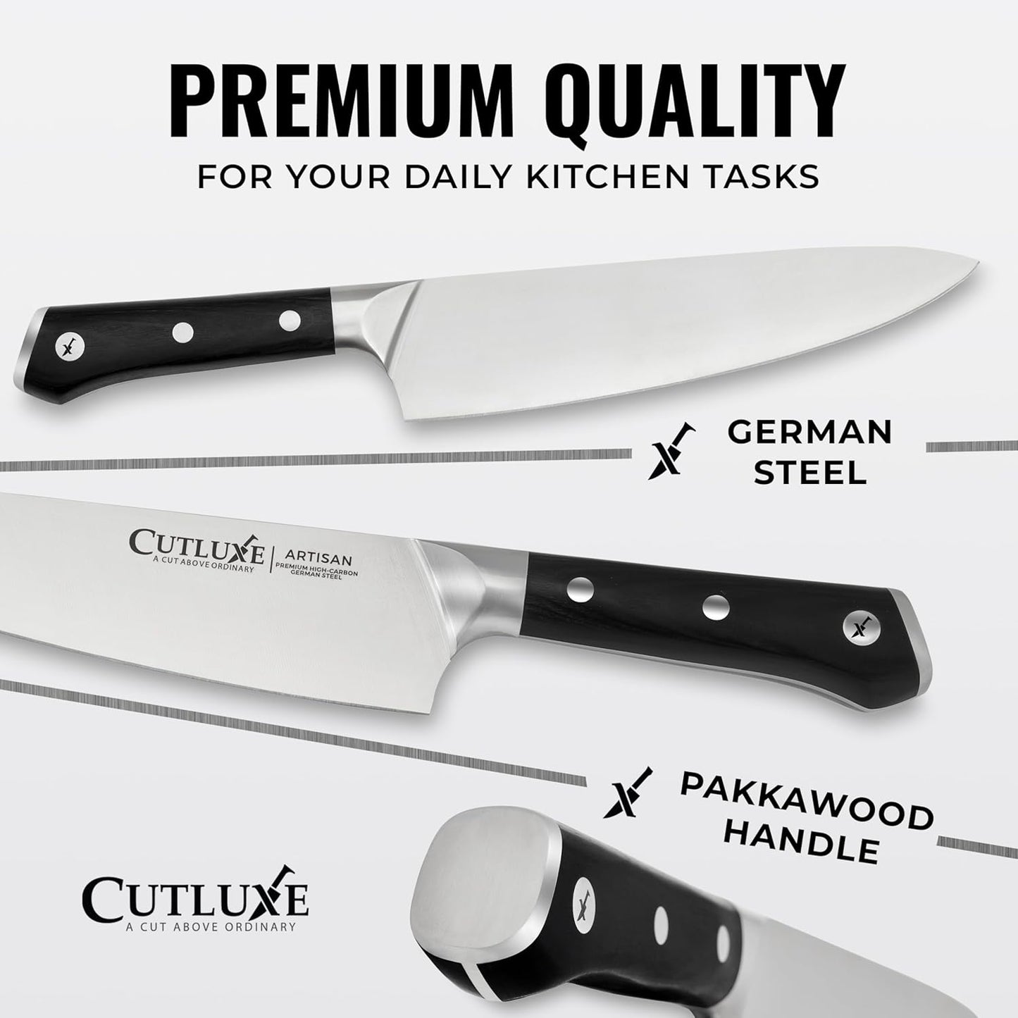15-Piece Knife Set, Kitchen Knives with Walnut Wood Block | High Carbon German Steel Blades, Full Tang Ergonomic Pakkawood Handles – Artisan Series