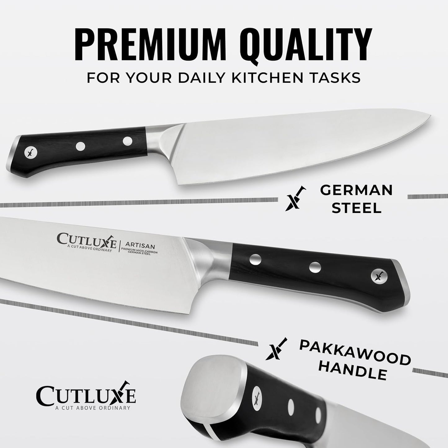 15-Piece Knife Set, Kitchen Knives with Walnut Wood Block | High Carbon German Steel Blades, Full Tang Ergonomic Pakkawood Handles – Artisan Series