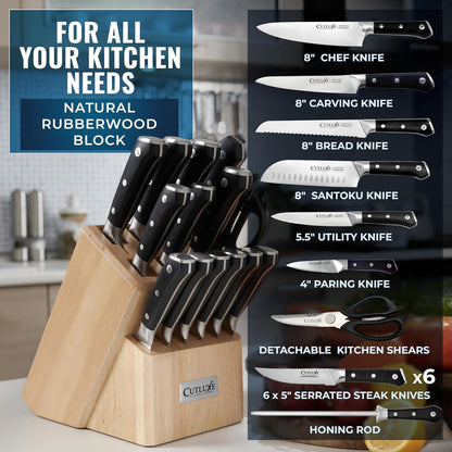 15-Piece Knife Set, Kitchen Knives with Walnut Wood Block | High Carbon German Steel Blades, Full Tang Ergonomic Pakkawood Handles – Artisan Series