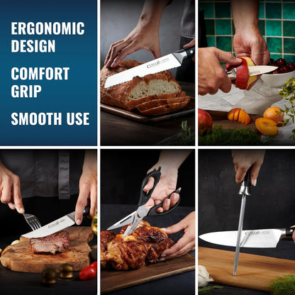 15-Piece Knife Set, Kitchen Knives with Walnut Wood Block | High Carbon German Steel Blades, Full Tang Ergonomic Pakkawood Handles – Artisan Series