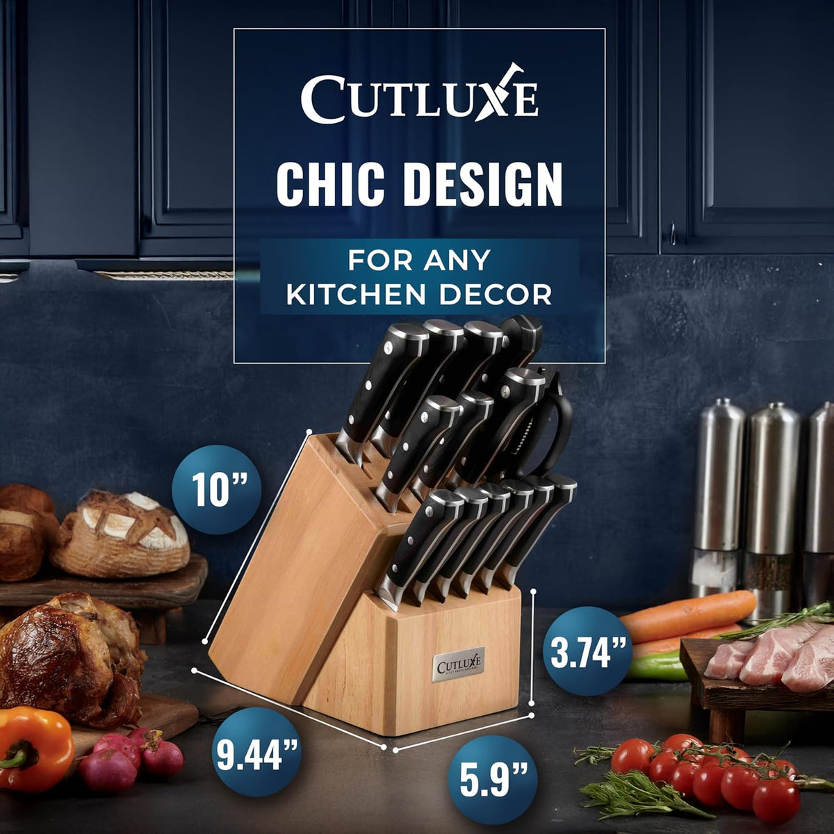 15-Piece Knife Set, Kitchen Knives with Walnut Wood Block | High Carbon German Steel Blades, Full Tang Ergonomic Pakkawood Handles – Artisan Series