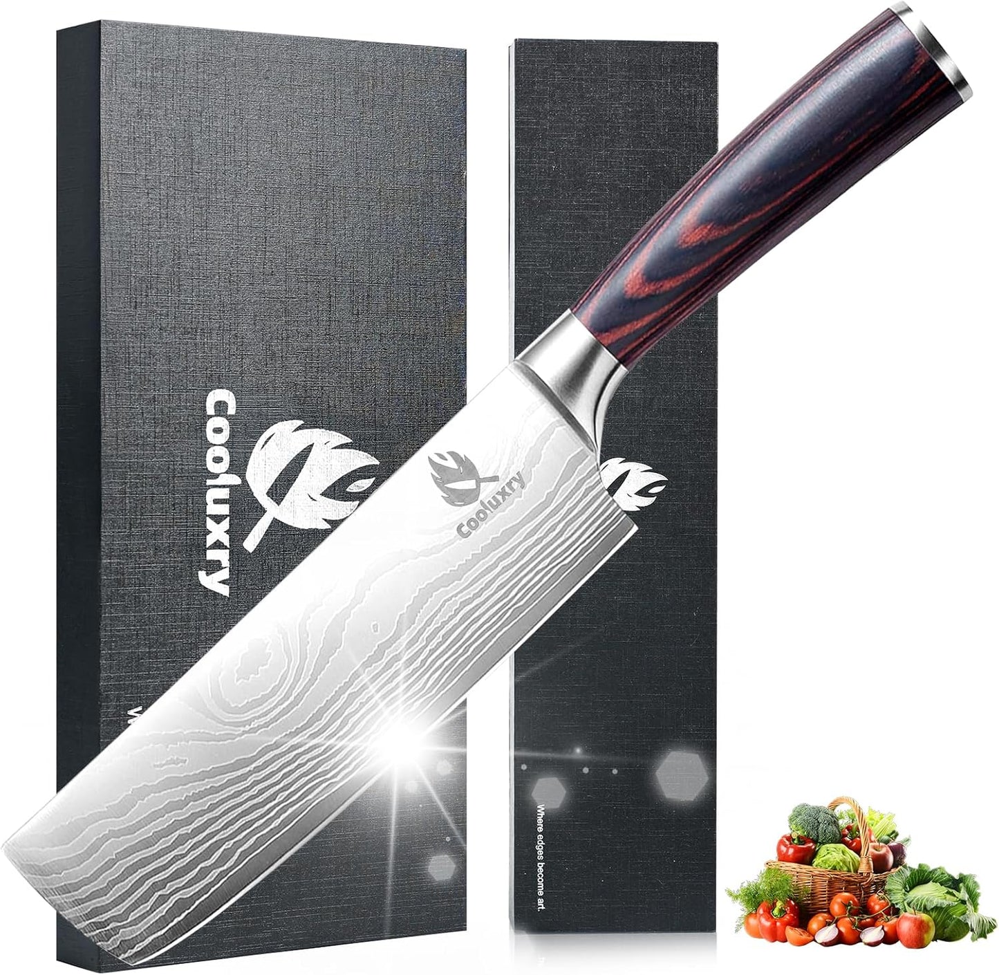 Nakiri Knife 7" Professional Meat Cleaver & Vegetable Knife | High Carbon Stainless Steel Blade, Ergonomic Handle, Razor Sharp, Vegetable Chopping