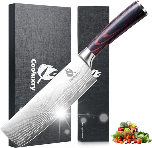 Nakiri Knife 7" Professional Meat Cleaver & Vegetable Knife | High Carbon Stainless Steel Blade, Ergonomic Handle, Razor Sharp, Vegetable Chopping