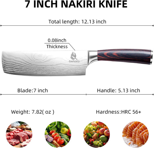 Nakiri Knife 7" Professional Meat Cleaver & Vegetable Knife | High Carbon Stainless Steel Blade, Ergonomic Handle, Razor Sharp, Vegetable Chopping