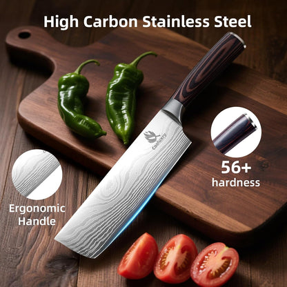 Nakiri Knife 7" Professional Meat Cleaver & Vegetable Knife | High Carbon Stainless Steel Blade, Ergonomic Handle, Razor Sharp, Vegetable Chopping