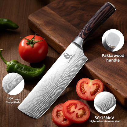 Nakiri Knife 7" Professional Meat Cleaver & Vegetable Knife | High Carbon Stainless Steel Blade, Ergonomic Handle, Razor Sharp, Vegetable Chopping