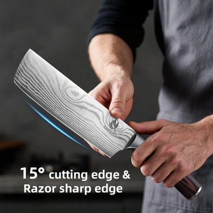 Nakiri Knife 7" Professional Meat Cleaver & Vegetable Knife | High Carbon Stainless Steel Blade, Ergonomic Handle, Razor Sharp, Vegetable Chopping