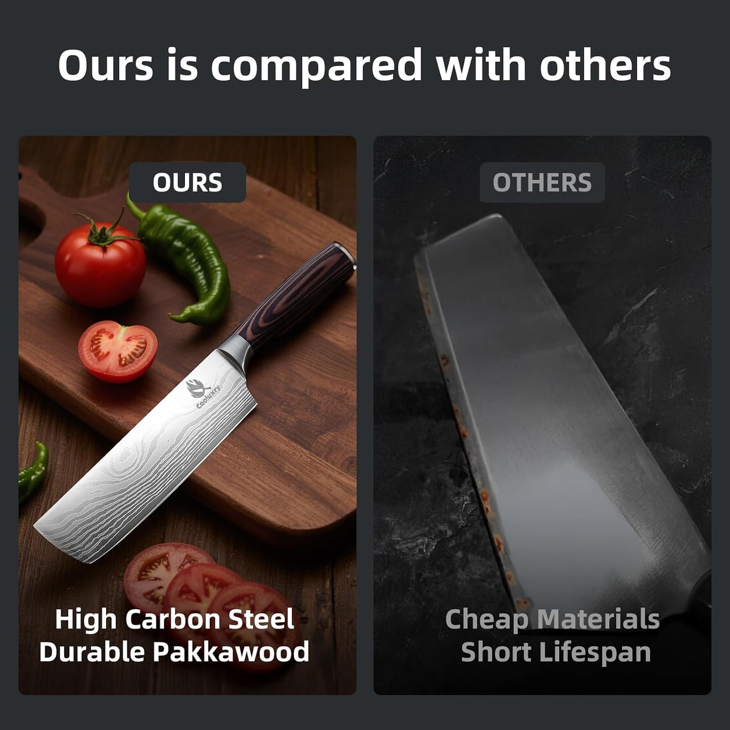 Nakiri Knife 7" Professional Meat Cleaver & Vegetable Knife | High Carbon Stainless Steel Blade, Ergonomic Handle, Razor Sharp, Vegetable Chopping