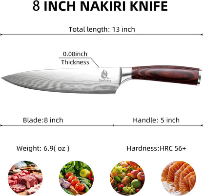 Nakiri Knife 7" Professional Meat Cleaver & Vegetable Knife | High Carbon Stainless Steel Blade, Ergonomic Handle, Razor Sharp, Vegetable Chopping