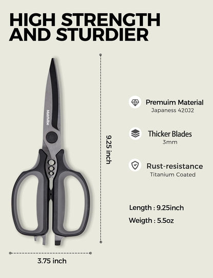 Come Apart Kitchen Shears Heavy Duty All Purpose food Scissors | Ultra Sharp Serrated Blade，Titanium Coated Japanese 420J Steel，TRP Soft Grip Handle，Dishwasher Safe