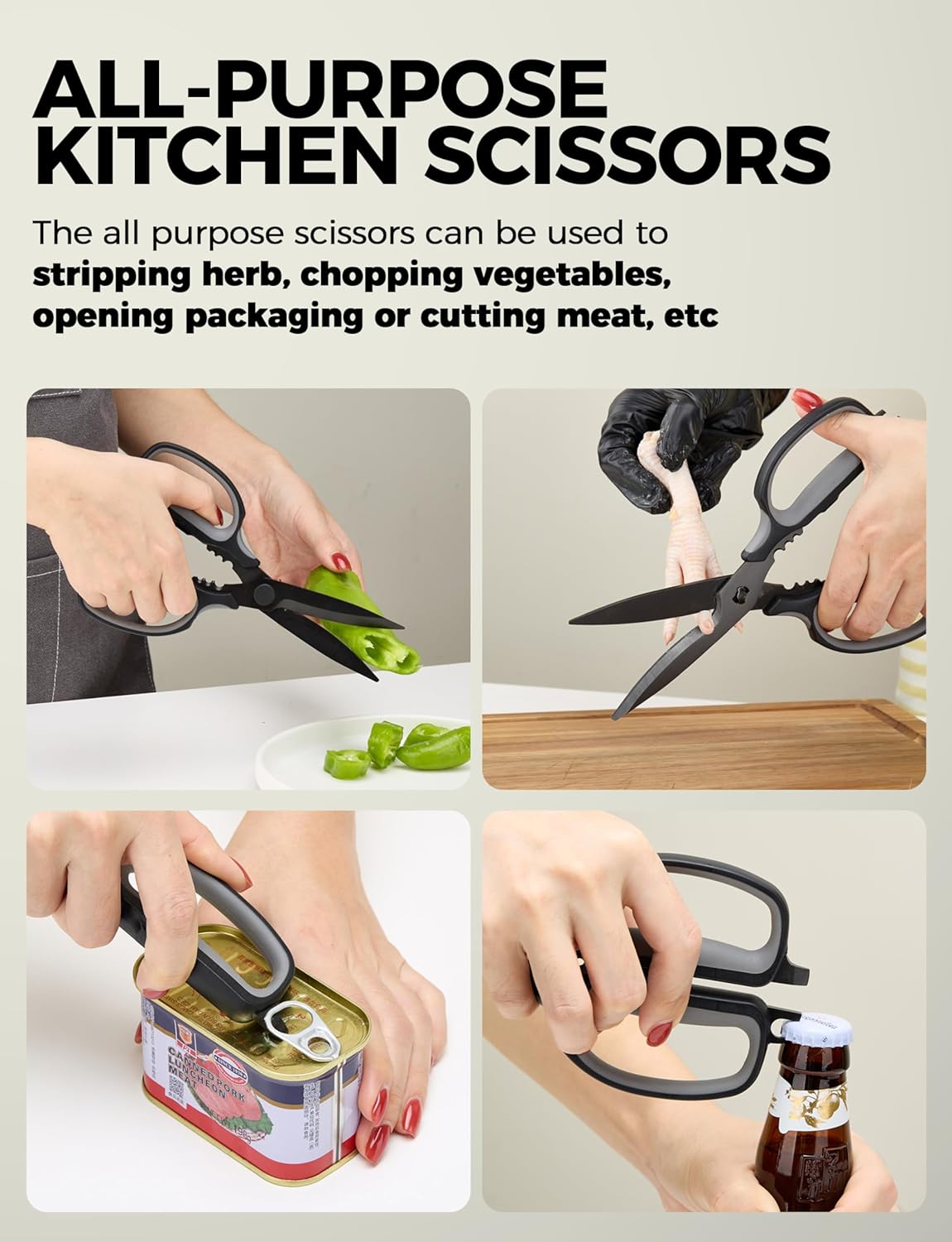 Come Apart Kitchen Shears Heavy Duty All Purpose food Scissors | Ultra Sharp Serrated Blade，Titanium Coated Japanese 420J Steel，TRP Soft Grip Handle，Dishwasher Safe