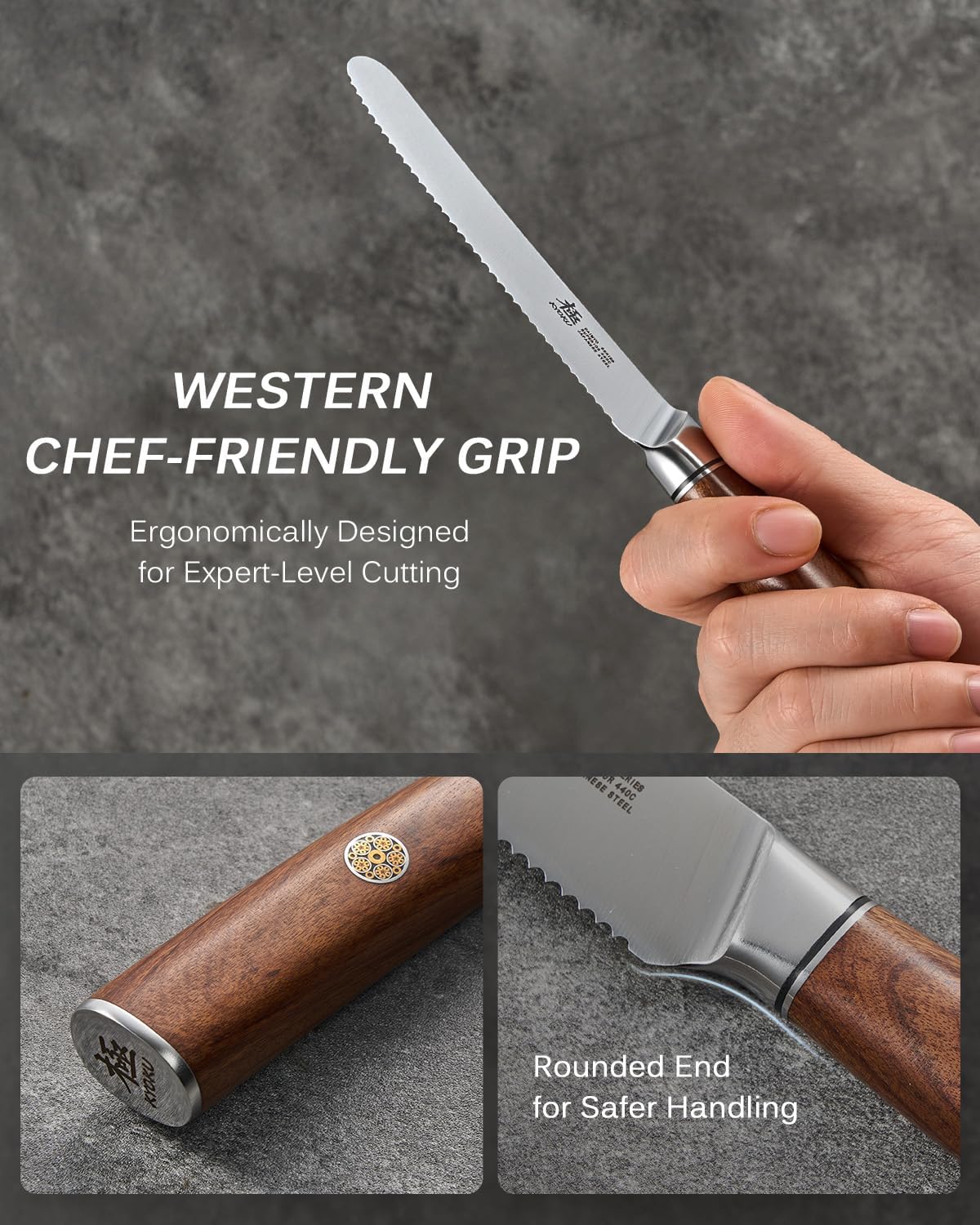 4.5in Serrated Utility Knife, Daimyo Series, Rosewood Handle