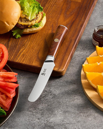4.5in Serrated Utility Knife, Daimyo Series, Rosewood Handle