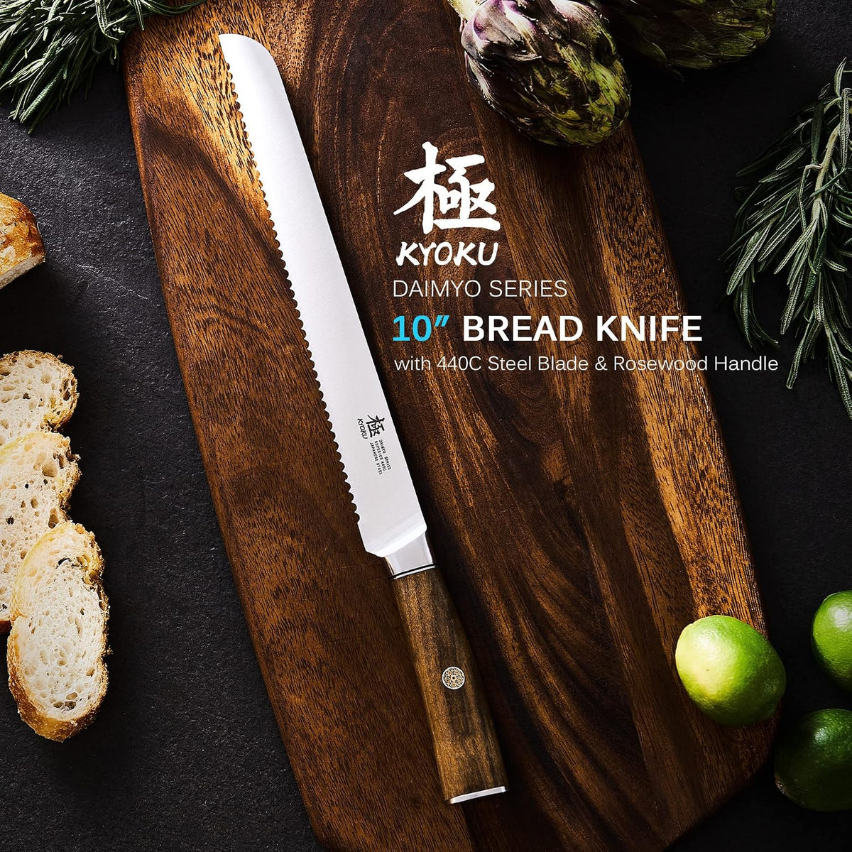 4.5in Serrated Utility Knife, Daimyo Series, Rosewood Handle