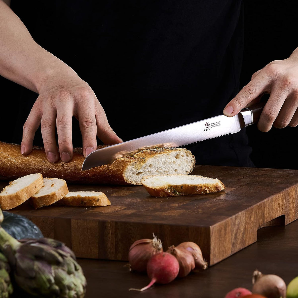 4.5in Serrated Utility Knife, Daimyo Series, Rosewood Handle