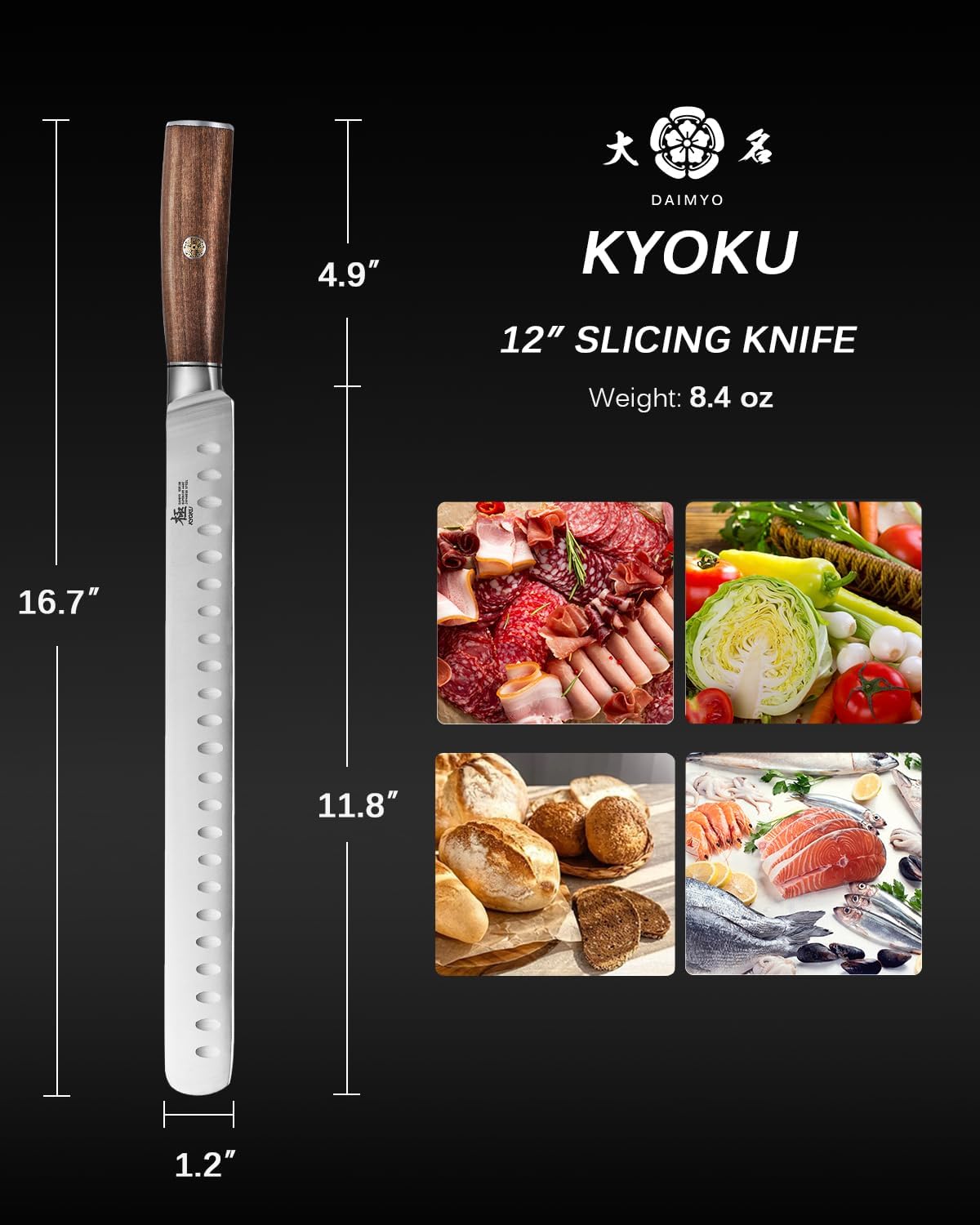 4.5in Serrated Utility Knife, Daimyo Series, Rosewood Handle