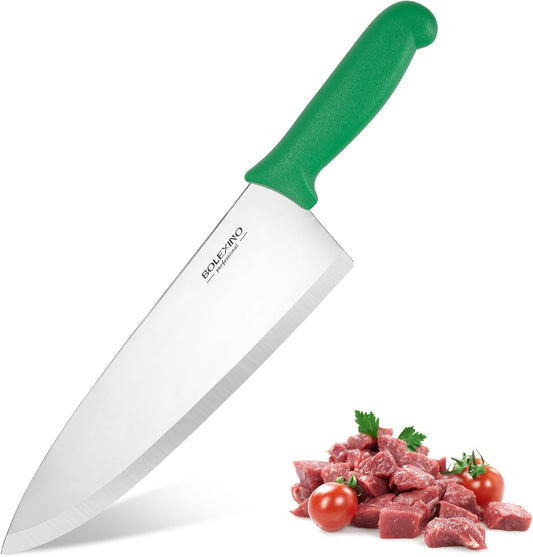 10" Professional Chef Knife, High Carbon Steel, Ergonomic (Green) | 10" High Carbon Stainless Steel,Versatile wide-blade chef knife,Non-Slip Ergonomic Handle,Durable, Stain-Resistant & Sharp.
