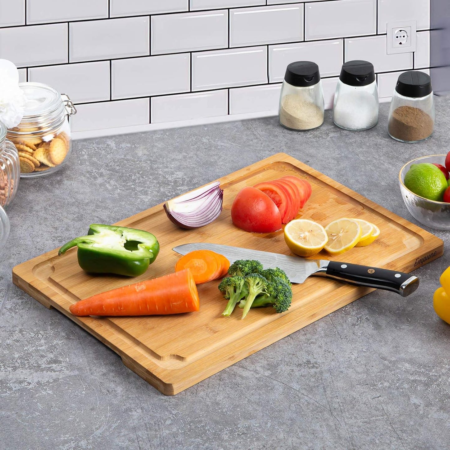 Extra Large Cutting Board, 17.6" Bamboo Cutting Boards for Kitchen with Juice Groove and Handles Kitchen Chopping Board for Meat Cheese board Heavy Duty Serving Tray, XL