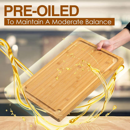 Extra Large Cutting Board, 17.6" Bamboo Cutting Boards for Kitchen with Juice Groove and Handles Kitchen Chopping Board for Meat Cheese board Heavy Duty Serving Tray, XL