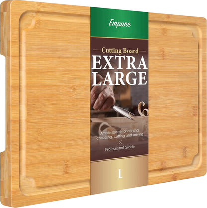 Extra Large Cutting Board, 17.6" Bamboo Cutting Boards for Kitchen with Juice Groove and Handles Kitchen Chopping Board for Meat Cheese board Heavy Duty Serving Tray, XL