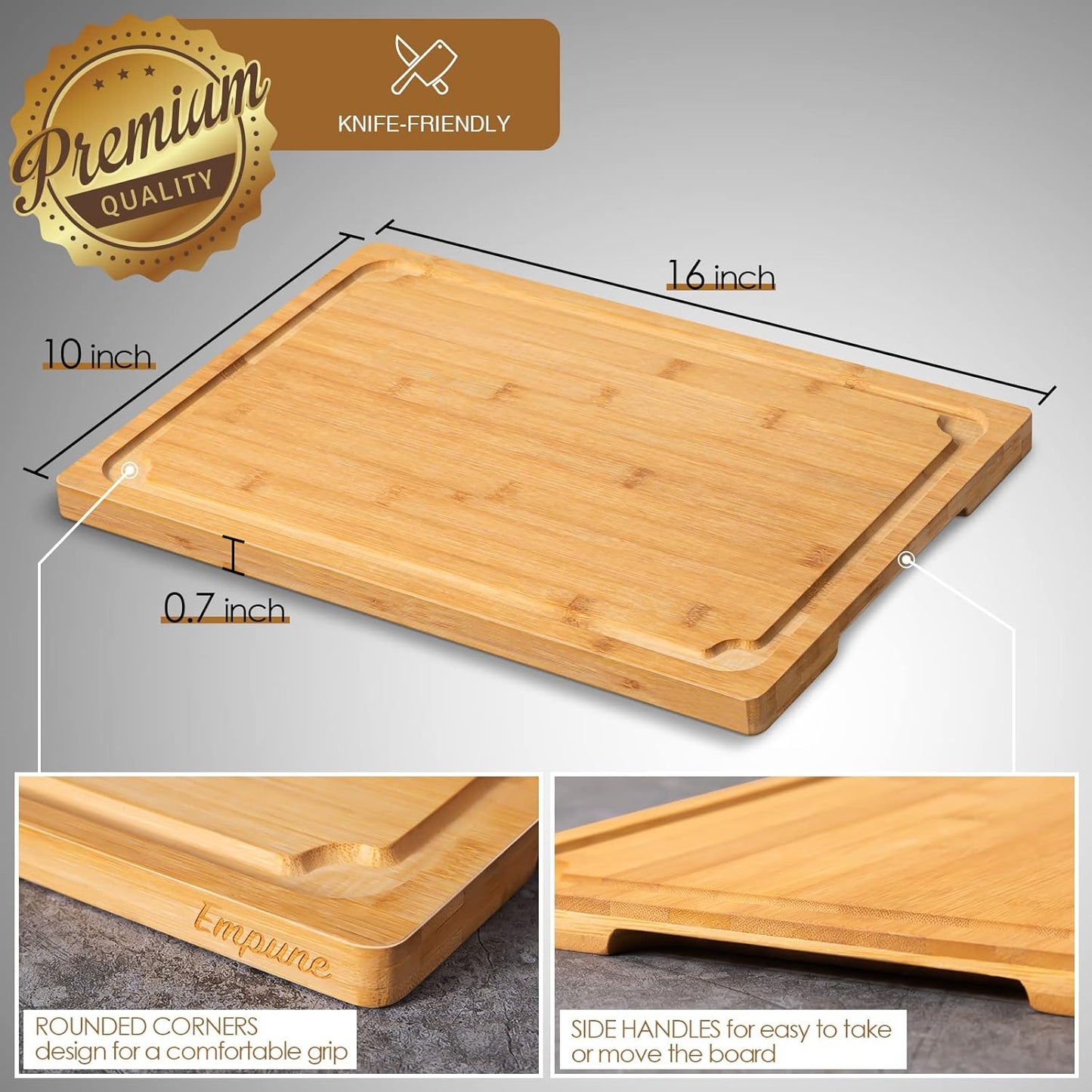 Extra Large Cutting Board, 17.6" Bamboo Cutting Boards for Kitchen with Juice Groove and Handles Kitchen Chopping Board for Meat Cheese board Heavy Duty Serving Tray, XL