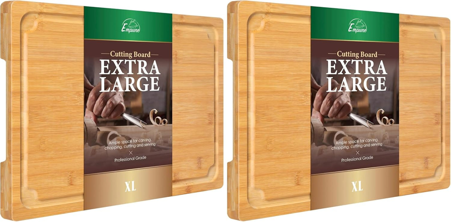 Extra Large Cutting Board, 17.6" Bamboo Cutting Boards for Kitchen with Juice Groove and Handles Kitchen Chopping Board for Meat Cheese board Heavy Duty Serving Tray, XL