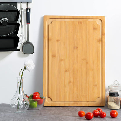 Extra Large Cutting Board, 17.6" Bamboo Cutting Boards for Kitchen with Juice Groove and Handles Kitchen Chopping Board for Meat Cheese board Heavy Duty Serving Tray, XL