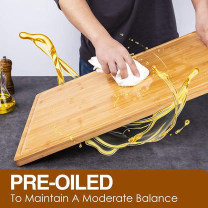 Extra Large Cutting Board, 17.6" Bamboo Cutting Boards for Kitchen with Juice Groove and Handles Kitchen Chopping Board for Meat Cheese board Heavy Duty Serving Tray, XL