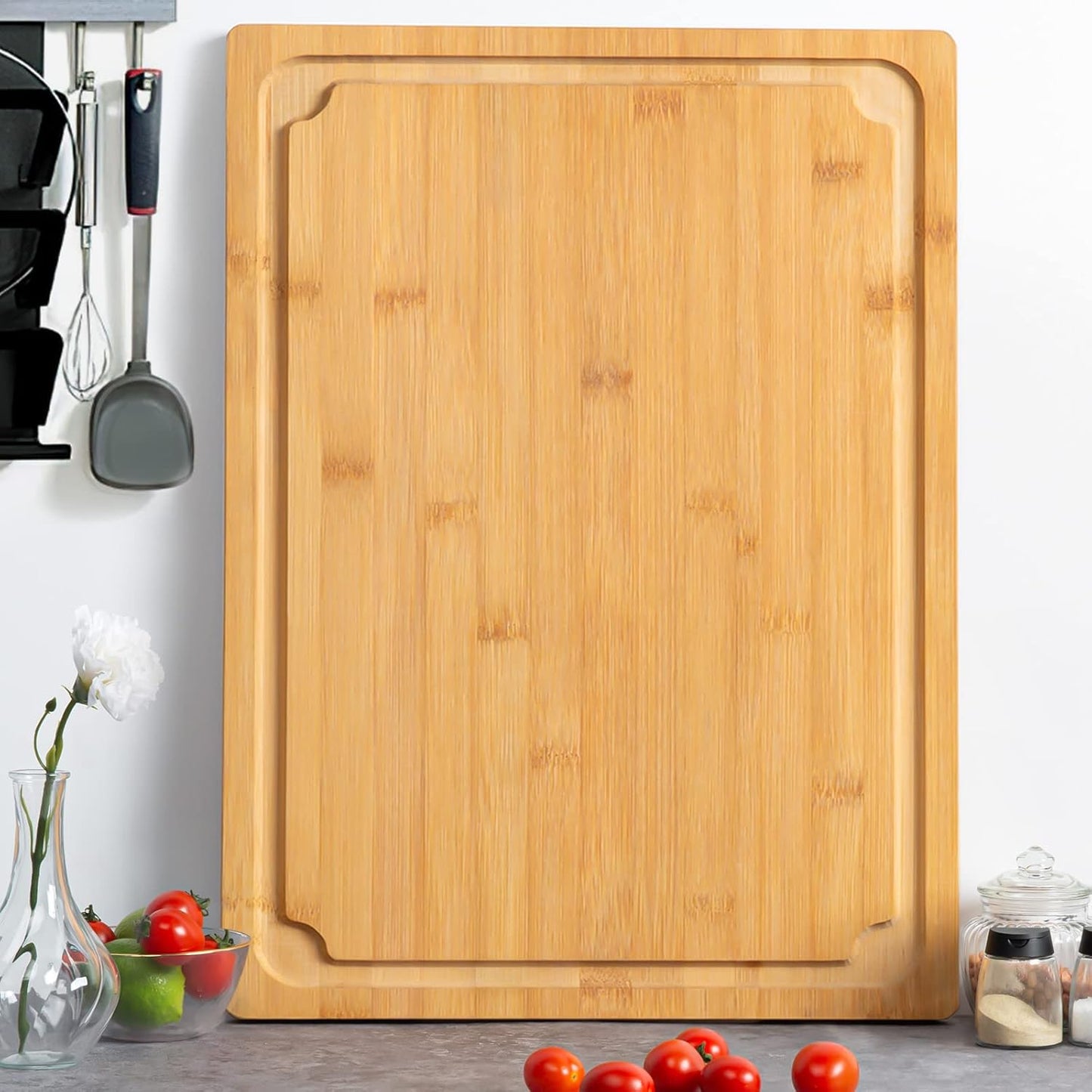 Extra Large Cutting Board, 17.6" Bamboo Cutting Boards for Kitchen with Juice Groove and Handles Kitchen Chopping Board for Meat Cheese board Heavy Duty Serving Tray, XL