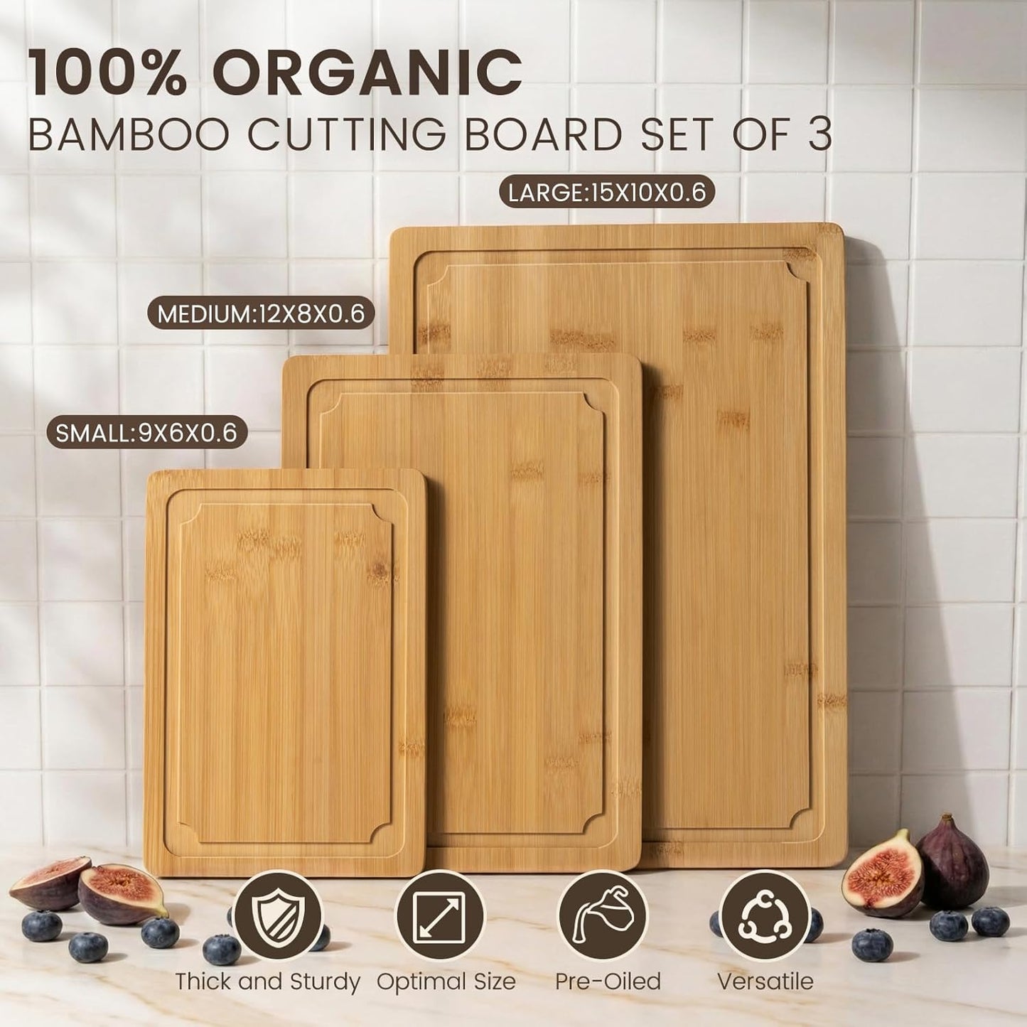 Extra Large Cutting Board, 17.6" Bamboo Cutting Boards for Kitchen with Juice Groove and Handles Kitchen Chopping Board for Meat Cheese board Heavy Duty Serving Tray, XL
