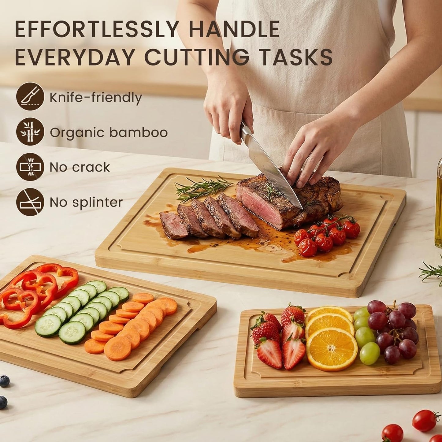 Extra Large Cutting Board, 17.6" Bamboo Cutting Boards for Kitchen with Juice Groove and Handles Kitchen Chopping Board for Meat Cheese board Heavy Duty Serving Tray, XL