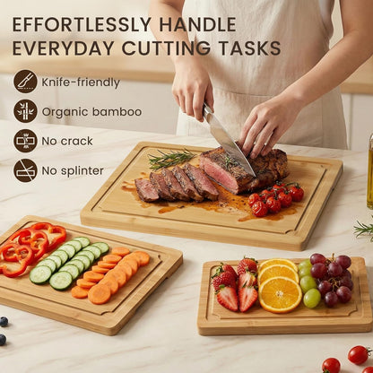 Extra Large Cutting Board, 17.6" Bamboo Cutting Boards for Kitchen with Juice Groove and Handles Kitchen Chopping Board for Meat Cheese board Heavy Duty Serving Tray, XL