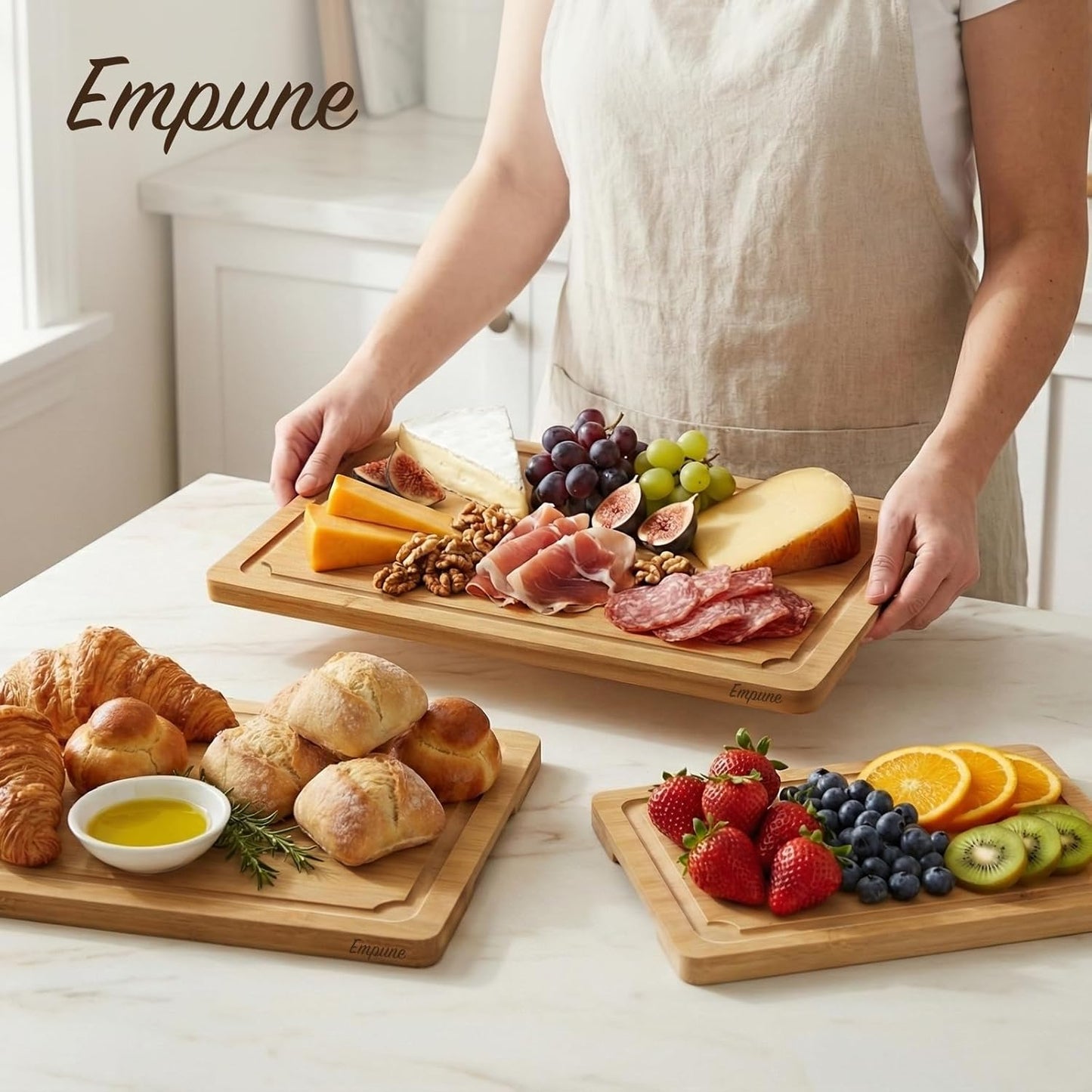 Extra Large Cutting Board, 17.6" Bamboo Cutting Boards for Kitchen with Juice Groove and Handles Kitchen Chopping Board for Meat Cheese board Heavy Duty Serving Tray, XL