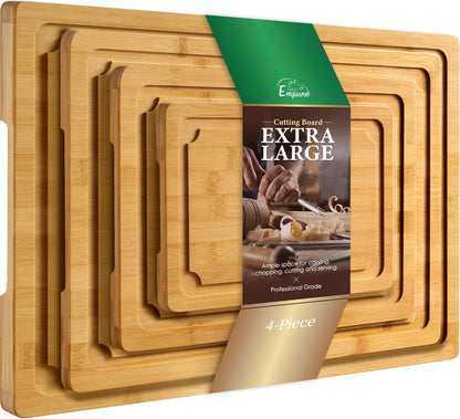 Extra Large Cutting Board, 17.6" Bamboo Cutting Boards for Kitchen with Juice Groove and Handles Kitchen Chopping Board for Meat Cheese board Heavy Duty Serving Tray, XL