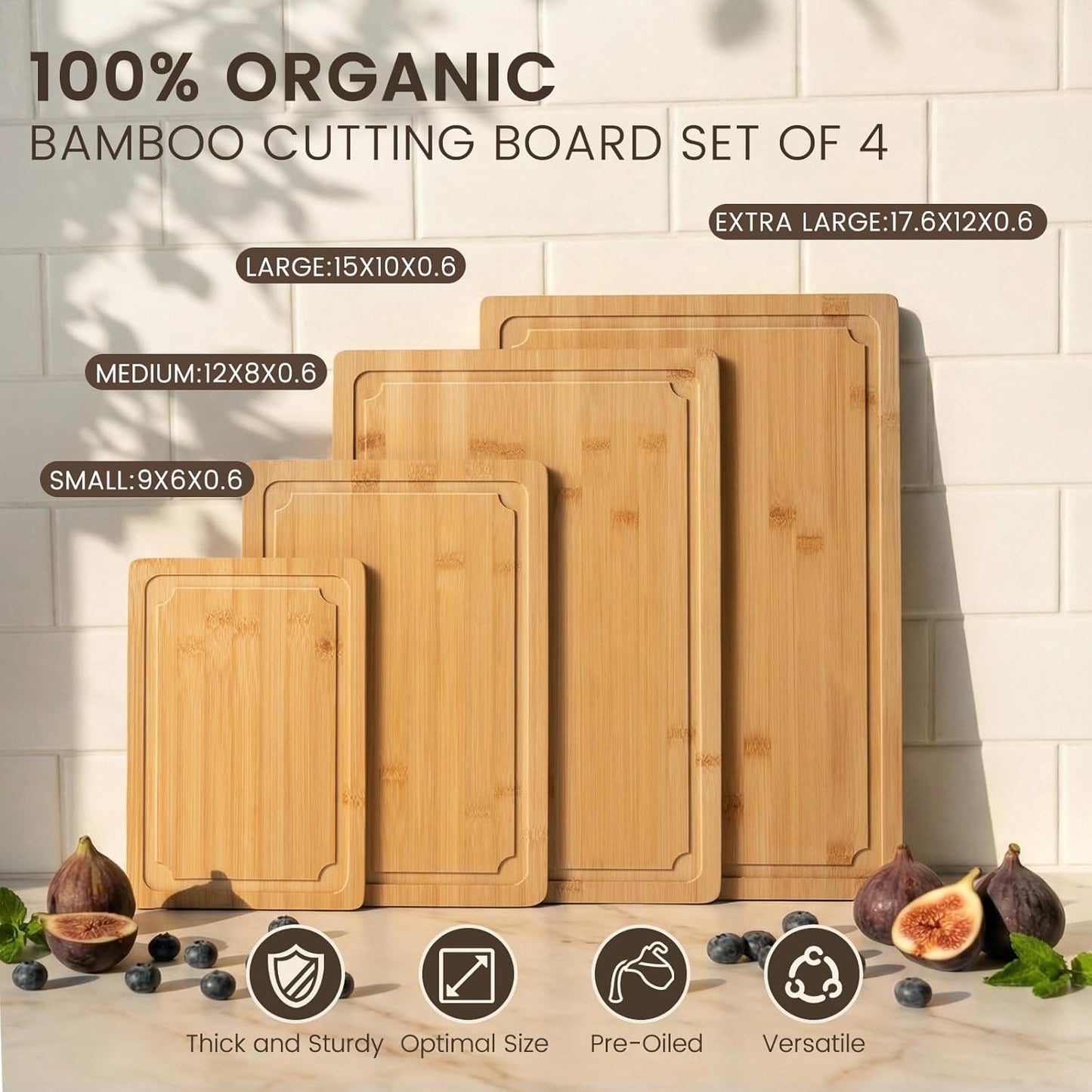 Extra Large Cutting Board, 17.6" Bamboo Cutting Boards for Kitchen with Juice Groove and Handles Kitchen Chopping Board for Meat Cheese board Heavy Duty Serving Tray, XL
