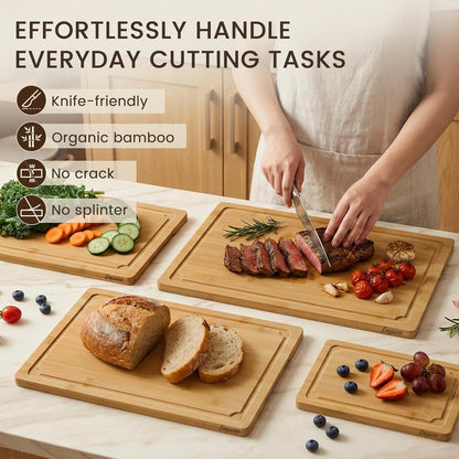 Extra Large Cutting Board, 17.6" Bamboo Cutting Boards for Kitchen with Juice Groove and Handles Kitchen Chopping Board for Meat Cheese board Heavy Duty Serving Tray, XL