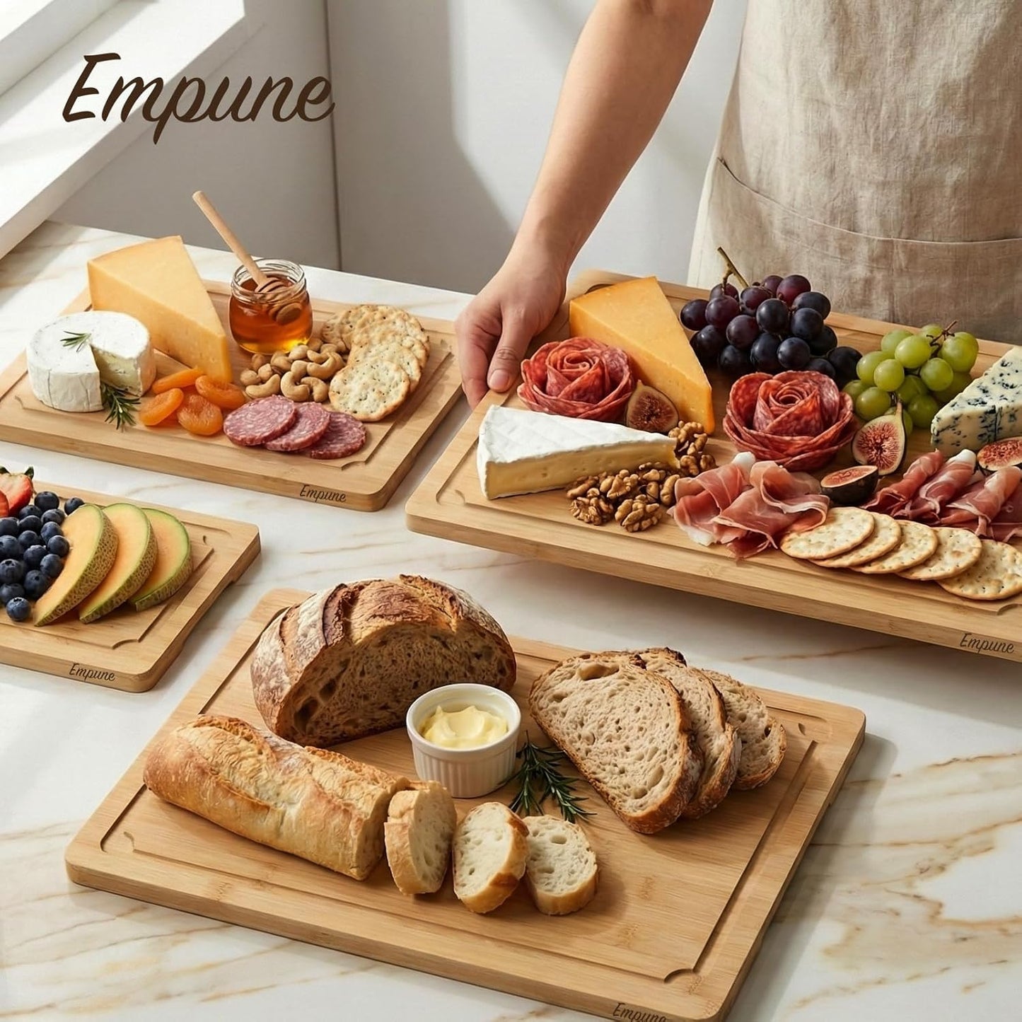 Extra Large Cutting Board, 17.6" Bamboo Cutting Boards for Kitchen with Juice Groove and Handles Kitchen Chopping Board for Meat Cheese board Heavy Duty Serving Tray, XL