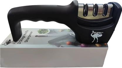 3-Stage Kitchen Knife Sharpener - Professional Sharpening Tool for Steel & Ceramic Blades - Manual Whetstone & Polishing System - Ergonomic Non-Slip Base