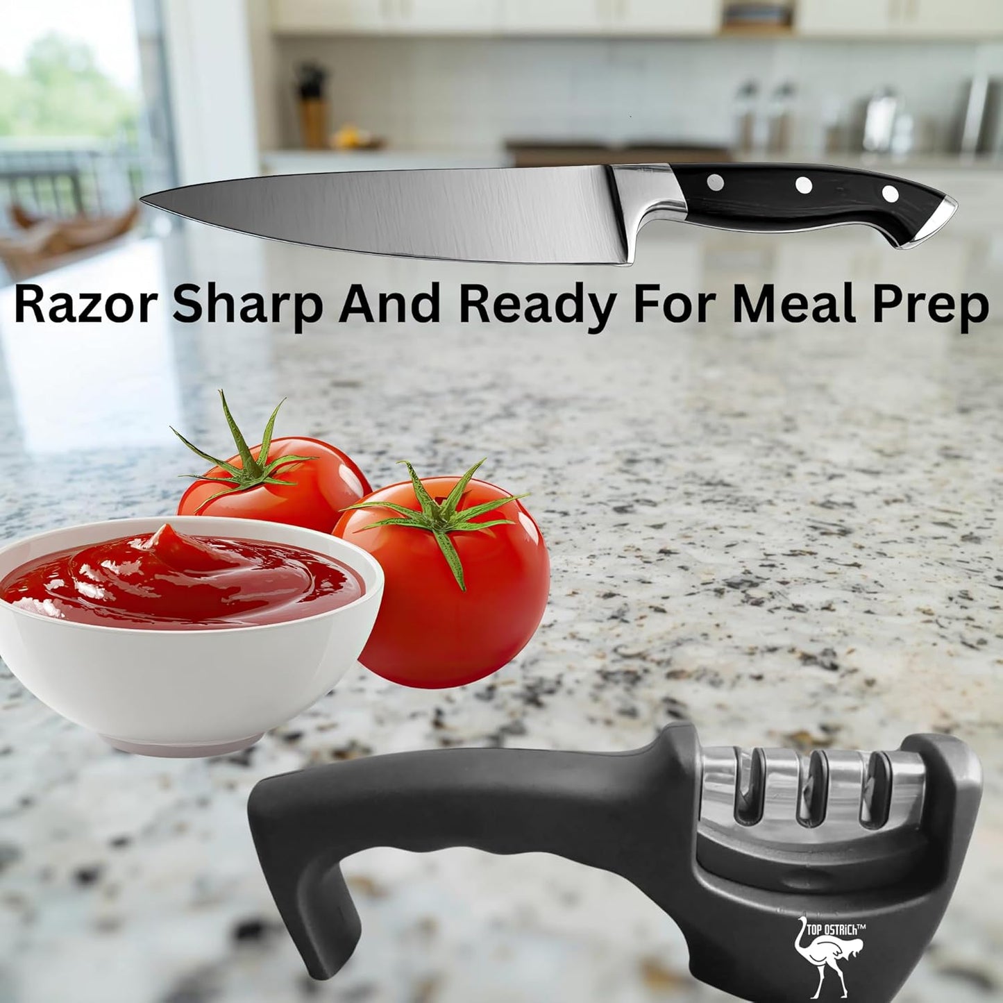 3-Stage Kitchen Knife Sharpener - Professional Sharpening Tool for Steel & Ceramic Blades - Manual Whetstone & Polishing System - Ergonomic Non-Slip Base
