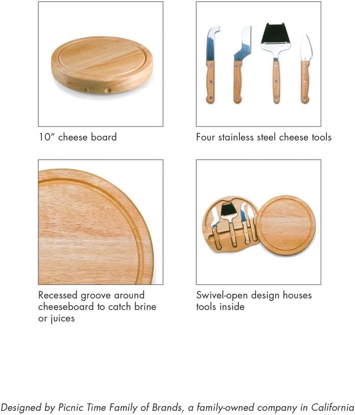 PICNIC TIME NCAA Circo Cheese Board and Knife Set - Charcuterie Board Set - Wood Cutting Board - Colors A