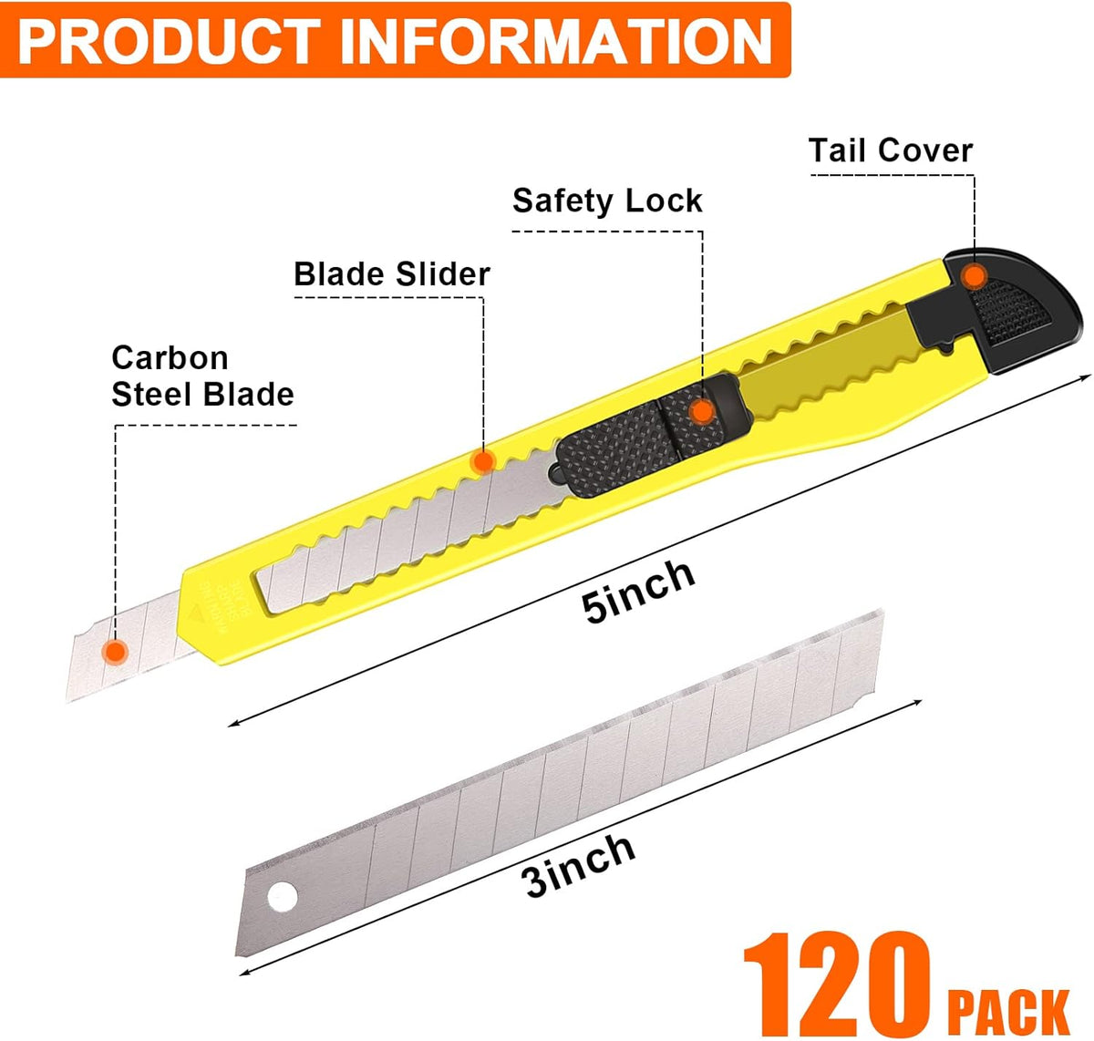 120 Utility Knife Box Cutters Utility Knife Retractable 9 mm Wide Blade with Safety Lock Compact Box Cutter Replacement for Home Office Arts Crafts Hobby