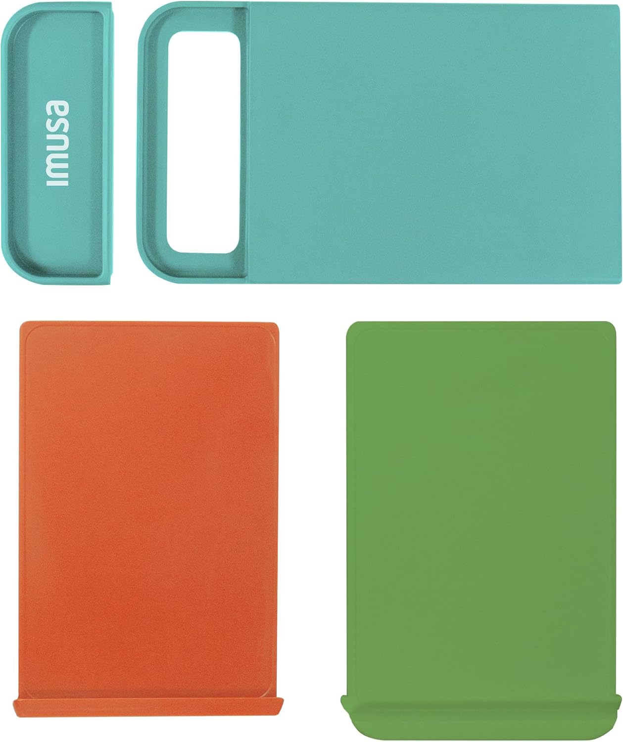 IMUSA Cutting Board Set, 4-Piece 14"x7.5", Removable Tray | Plastic, color-coded for meat, veggies, and fruit to prevent cross-contamination, nesting design saves space, dishwasher safe