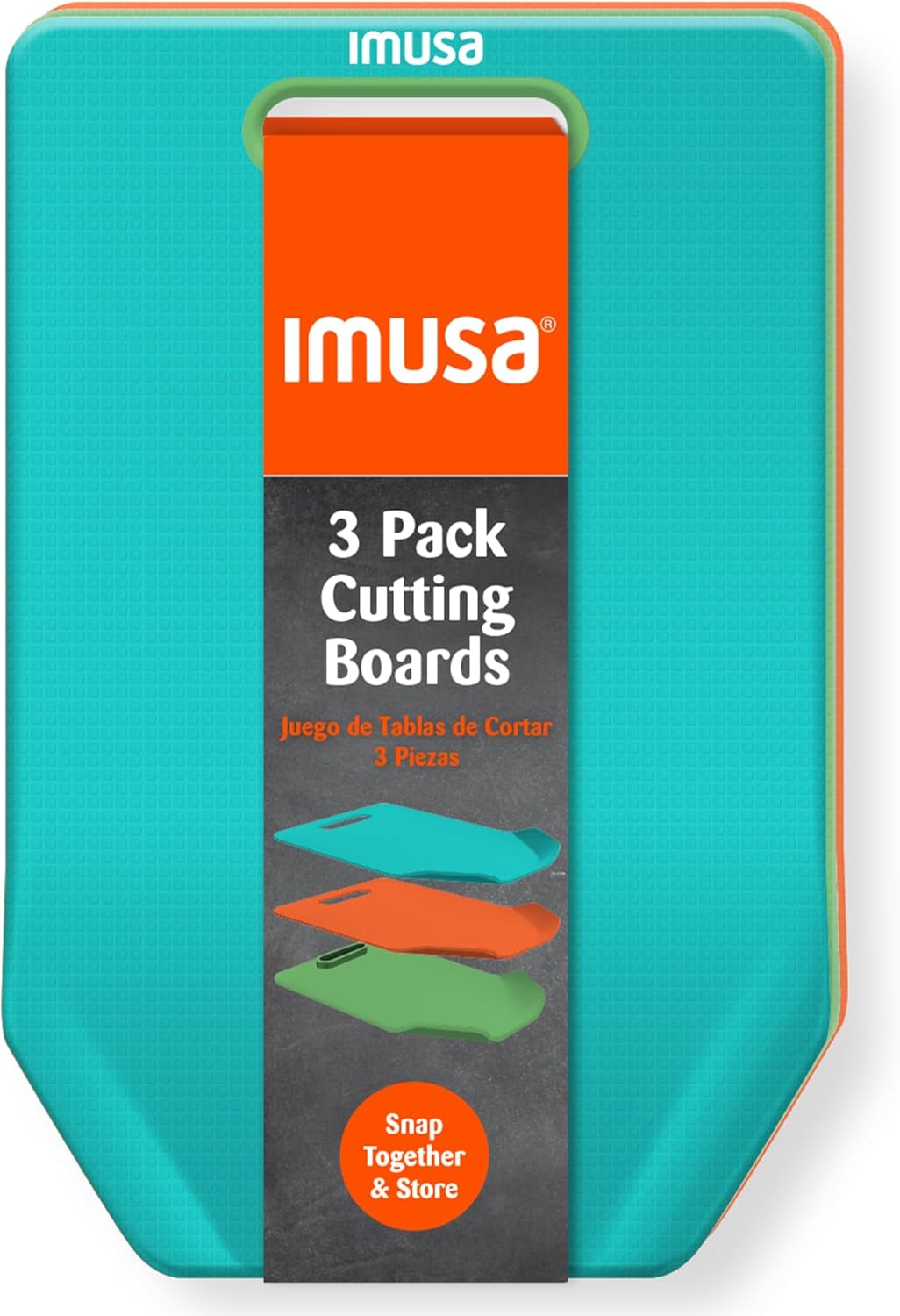 IMUSA Cutting Board Set, 4-Piece 14"x7.5", Removable Tray | Plastic, color-coded for meat, veggies, and fruit to prevent cross-contamination, nesting design saves space, dishwasher safe