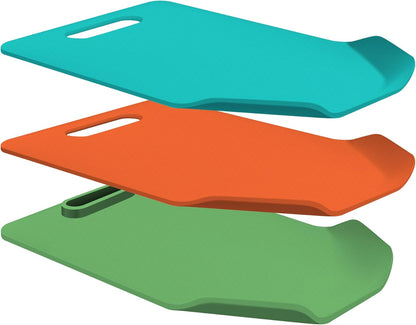 IMUSA Cutting Board Set, 4-Piece 14"x7.5", Removable Tray | Plastic, color-coded for meat, veggies, and fruit to prevent cross-contamination, nesting design saves space, dishwasher safe