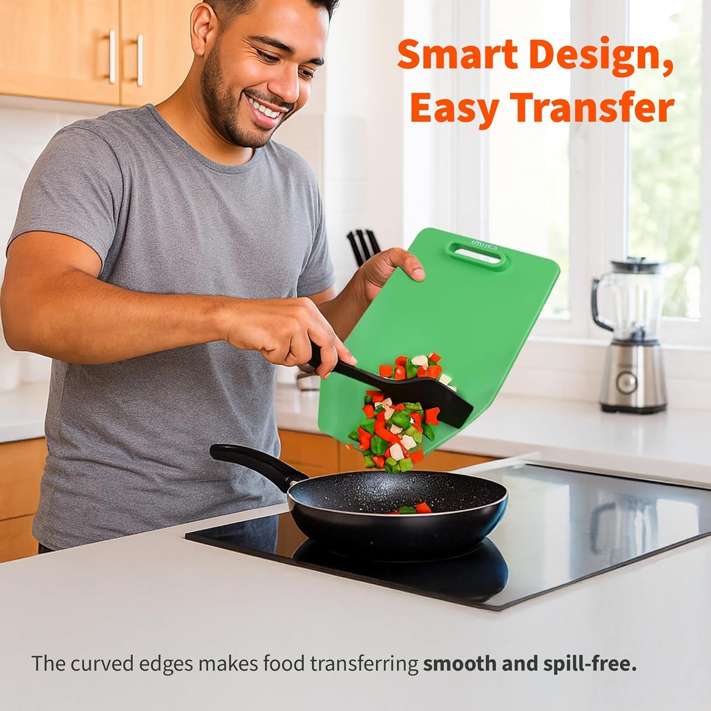 IMUSA Cutting Board Set, 4-Piece 14"x7.5", Removable Tray | Plastic, color-coded for meat, veggies, and fruit to prevent cross-contamination, nesting design saves space, dishwasher safe