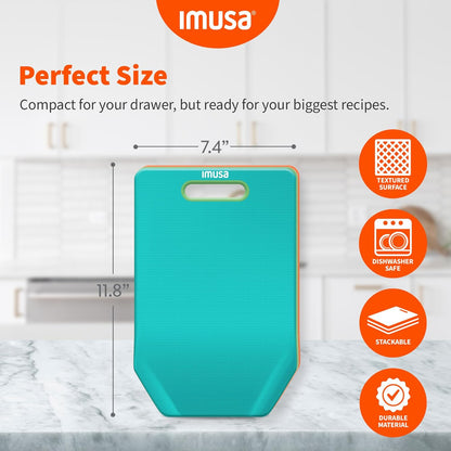 IMUSA Cutting Board Set, 4-Piece 14"x7.5", Removable Tray | Plastic, color-coded for meat, veggies, and fruit to prevent cross-contamination, nesting design saves space, dishwasher safe