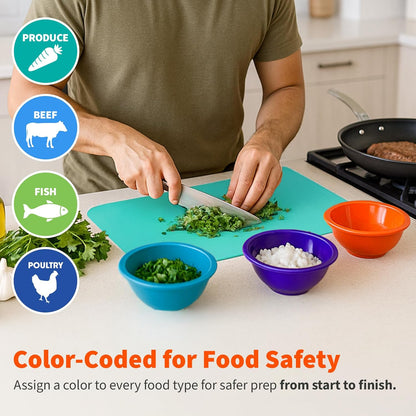 IMUSA Cutting Board Set, 4-Piece 14"x7.5", Removable Tray | Plastic, color-coded for meat, veggies, and fruit to prevent cross-contamination, nesting design saves space, dishwasher safe