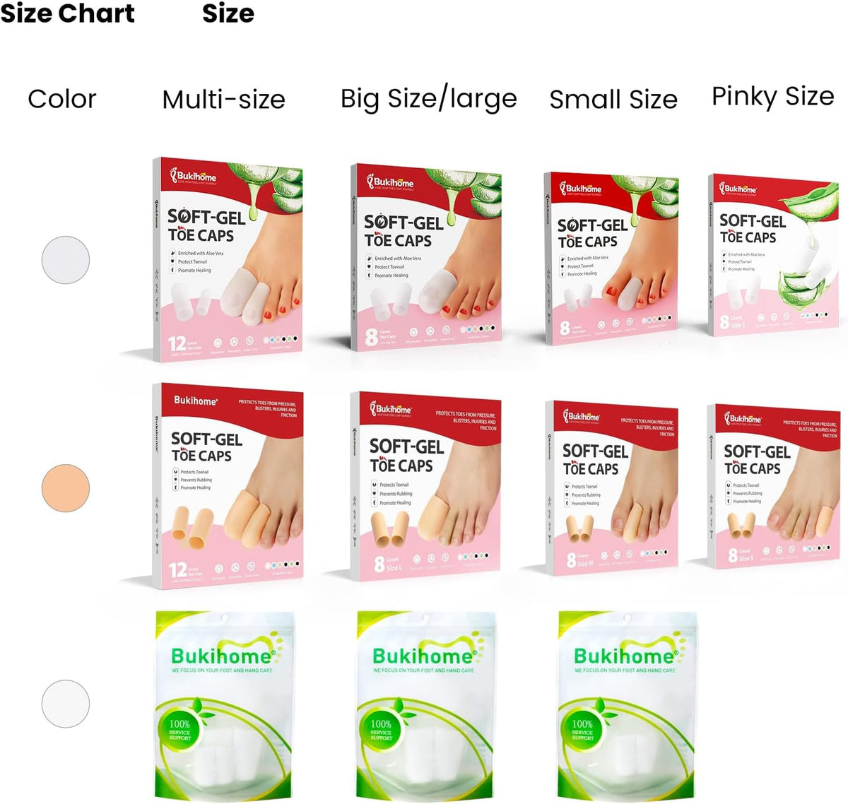 Silicone Toe Protectors - 12 Pack Gel Toe Sleeves Toe Protectors - Toe Caps with Aloe Vera Essential Oils - Toe Cushions for Pain Relief, Toe Protection for Corns, Calluses (8L + 4S)